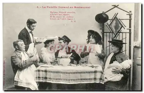 Cartes postales Fantaisie humour La famille Durand au restaurant