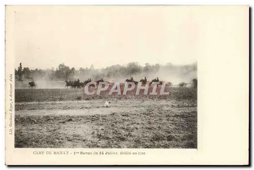 Militaria CAmp de Mailly Cartes postales 1ere revue du 14 juillet DEfile au trot