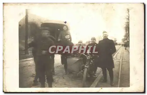 Militaria CAmp de Mailly CARTE PHOTO Side car Motocyclette a Julien Cresson Rue St Antoine Troyes