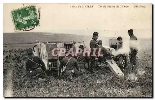 Militaria CAmp de Mailly Ansichtskarte AK tir de pieces de 75 mm