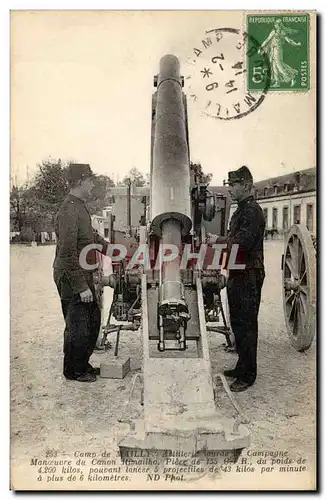 Militaria CAmp de Mailly Cartes postales Artillerie lourde de campagne Manoeuvre de canon Rimailho