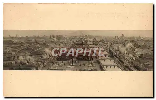 Cartes postales Paris Panorama de Paris en flammes D&#39apres une estampe en couleurs (musee de Saint Denis) mai