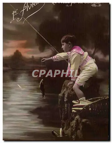 Cartes postales Fantaisie Fantasy Enfant Child 1er avril Poisson Fish Paques Easter