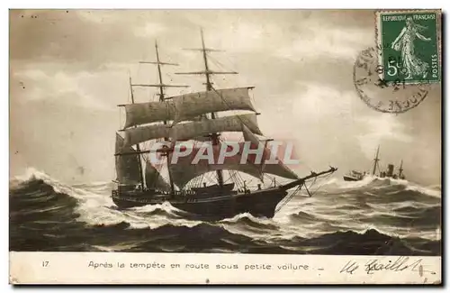 Apres le tempete en route sous petite voilure - voilier - bateau - Cartes postales