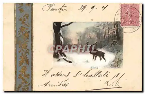 Animaux - Daim - Buck - Deer in Winter Scene - Relief Argente - Ansichtskarte AK