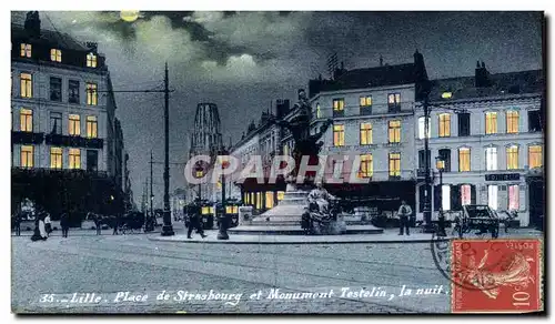 Lille - Place de Strasbourg et Monument Testelin la nuit - Ansichtskarte AK