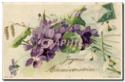 Cartes postales Fantaisie Fantasy Fleurs Joyeux anniversaire