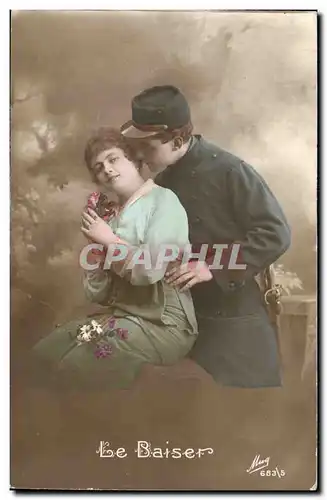 Fantaisie - Couple - - Le Baiser - soldat - militaria - a soldiers kiss - Ansichtskarte AK