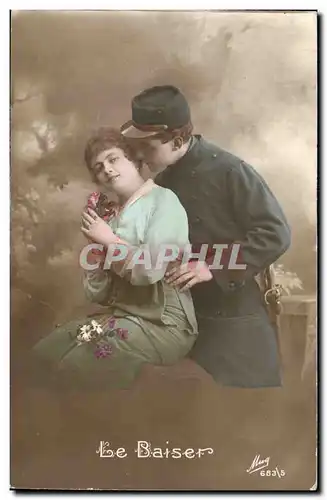 Fantaisie - Couple - - Le Baiser - soldat - militaria - a soldiers kiss - Cartes postales