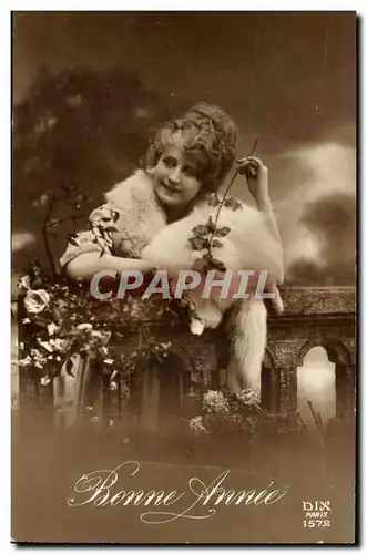 Fantaisie - Femme - Bonne Annee - Woman with fur draped over shoulders - curly hair - Ansichtskarte AK