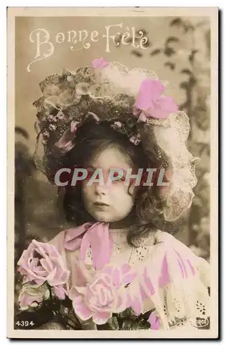 Fantaisie - Bonne Fete - Enfante adorable - darling girl with curly hair - Cartes postales