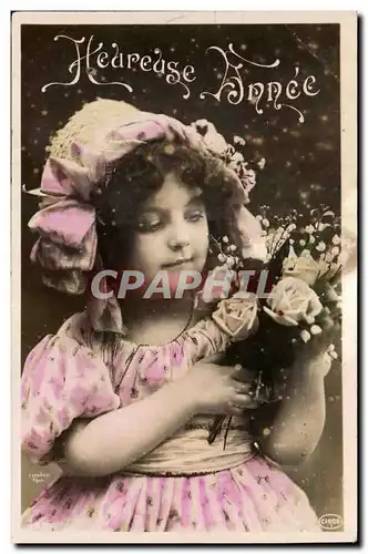 Fantaisie - Heureuse Annee - Enfante adorable - darling girl with curly hair - Cartes postales