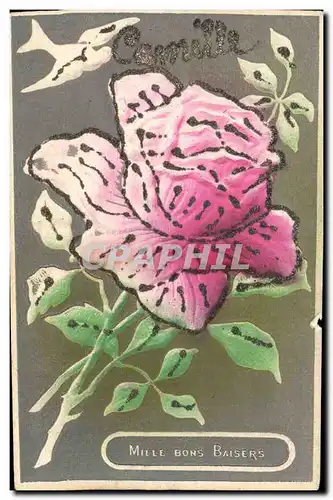 Fantaisie- Mille Bos Baisers - Reief argente - Silver Glitter - Rose - Cartes postales