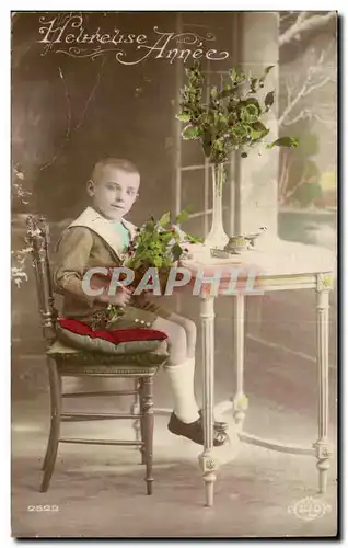 Fantaisie - Heureuse Annee - Petit Garcon avec Fleurs - Cartes postales