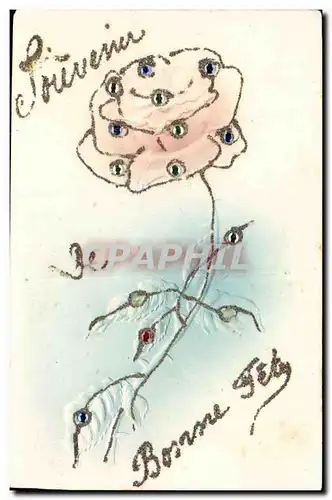 Fantaisie - Bonne Fete - Rose avec relief dore - card with texture and glitter - Cartes postales