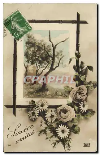 Fantaisie -Fete - Sincere Amitie - arbre fleurs - Cartes postales