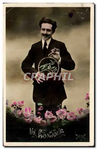 Fantaisie - Homme - Un Bonjour - Handsome man with thick mustache - Cartes postales