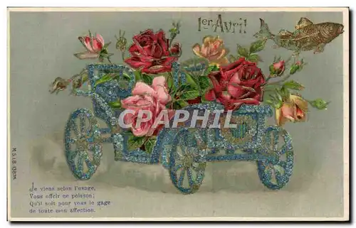 Cartes postales Fantaise Automobile paques Oeufs Easter Poisson