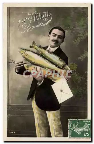 Cartes postales Fantaise Homme Paques Easter 1er avril poissons