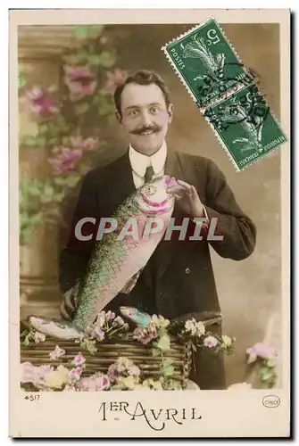 Cartes postales Fantaise Homme Paques Easter 1er avril poissons