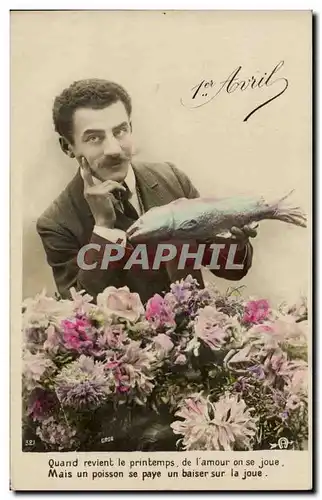 Cartes postales Fantaise Homme Paques Easter 1er avril poissons