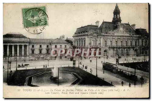 Tours Cartes postales Palais de justice Hotel de ville et la place