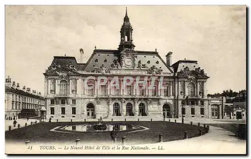 Tours Cartes postales Nouvel hotel de ville et rue nationale