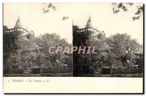 Vues stereoscopiques Tonkin Ansichtskarte AK un temple Indochine Vietnam