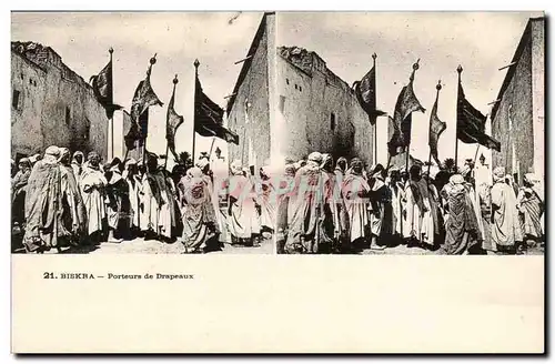 Vues stereoscopiques Algerie Biskra Cartes postales Porteurs de drapeaux