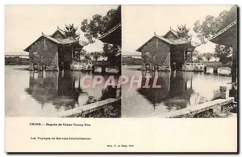 Vues stereoscopiques Chine China Cartes postales Pagode de Tchao Toung Fou
