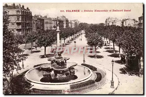 Valence Cartes postales Fontaine monumentale et boulevard Bancel