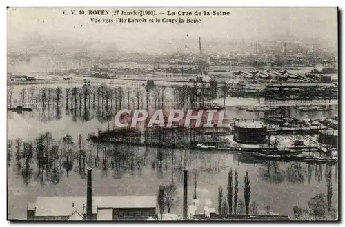 Rouen Cartes postales La crue de la Seine Vue vers l&#39ile Lacroix et le cours la Reine