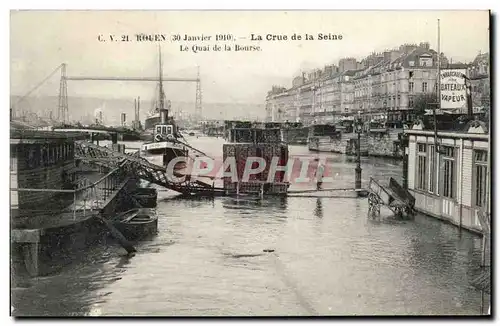 Rouen Cartes postales 30 janvier 1910 La crue de la Seine Le quai de la Bourse