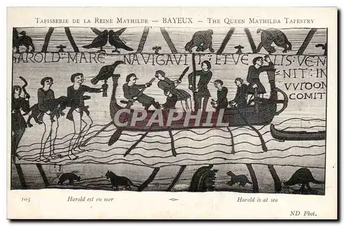 Tapissserie de la reine Mathilde Bayeux Cartes postales Harold est en mer