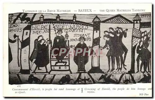 Tapissserie de la reine Mathilde Bayeux Ansichtskarte AK Couronnement d&#39Harold