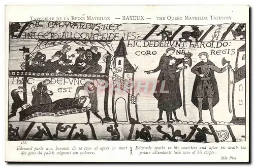 Tapissserie de la reine Mathilde Bayeux Cartes postales Edouard parle aux hommes de sa cour