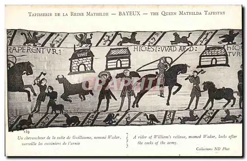 Tapissserie de la reine Mathilde Bayeux Cartes postales Un chevaucher de la suite de Guillaume