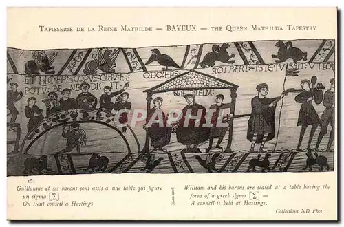 Tapissserie de la reine Mathilde Bayeux Cartes postales Guillaume et ses barons sont assis a une table