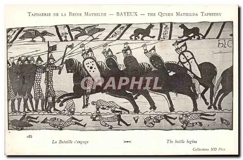 Cartes postales Tapisserie de la reine Mathilde Bayeux La bataille s&#39engage