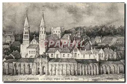 Jumieges Cartes postales L&#39abbaye d&#39apres un dessin de 1702