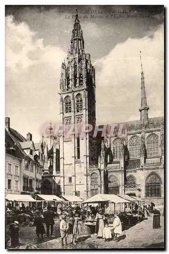 Jumieges Cartes postales Anciennes abbaye de Jumieges La place du marche et l&#39eglise Notre DAme