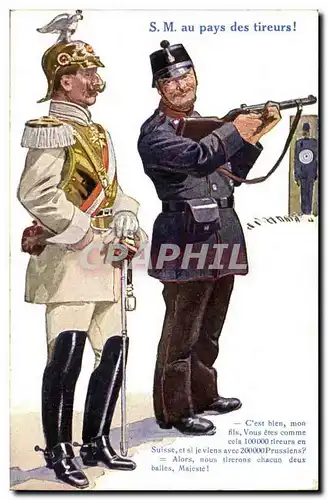 SM Au pays des tireurs Cartes postales Suisse et prussiens (militaria humour)
