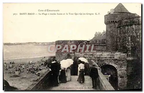 Saint malo Cartes postales la plage a maree haute et al tour qui qu&#39en grogne