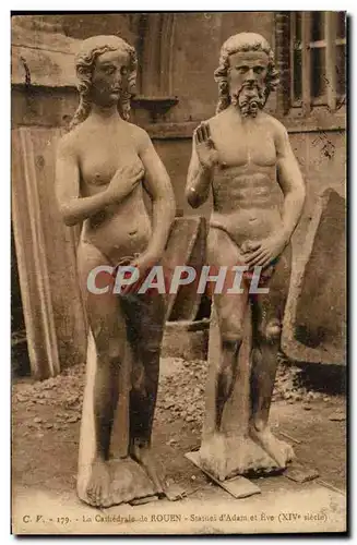 Rouen - La Cathedrale Rouen - Statue de Adam et Eve - Cartes postales