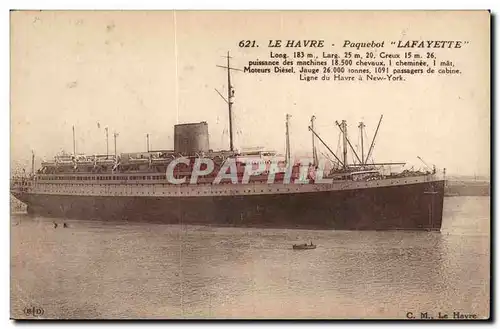 Le Havre - Paquebot Lafayette - Steamer - Ligne de Havre a New York - Cartes postales