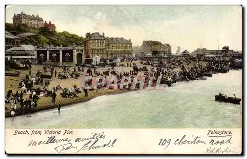 Grande Bretagne Great Britain Ansichtskarte AK Beach from Vitori pier Folkestone