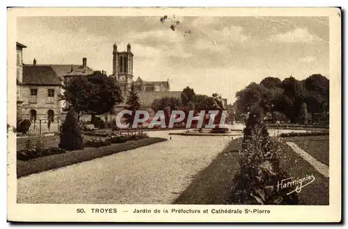 Troyes Cartes postales Jardin de la prefecture et cathedrale Saint Pierre