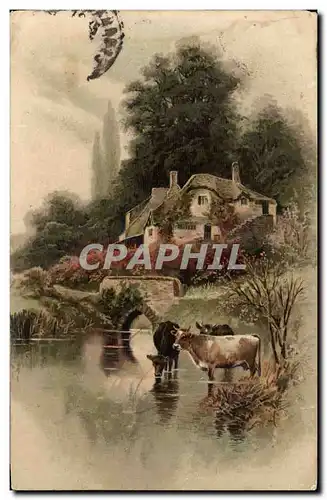 Cartes postales Fantaisie Village et vaches