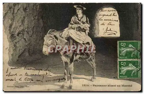 Cartes postales Paysanne allant au marche cote d'azur (ane donkey mule)