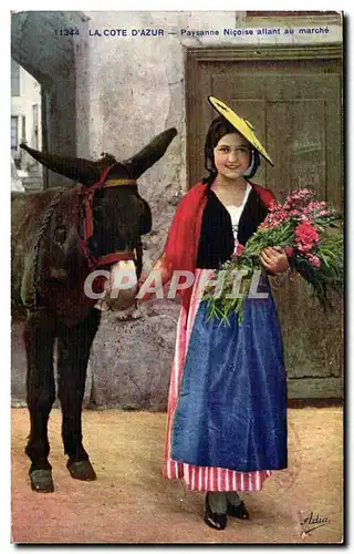 Cartes postales La Cote d&#39Azur Paysanne nicoise allant au marche (ane donkey mule)